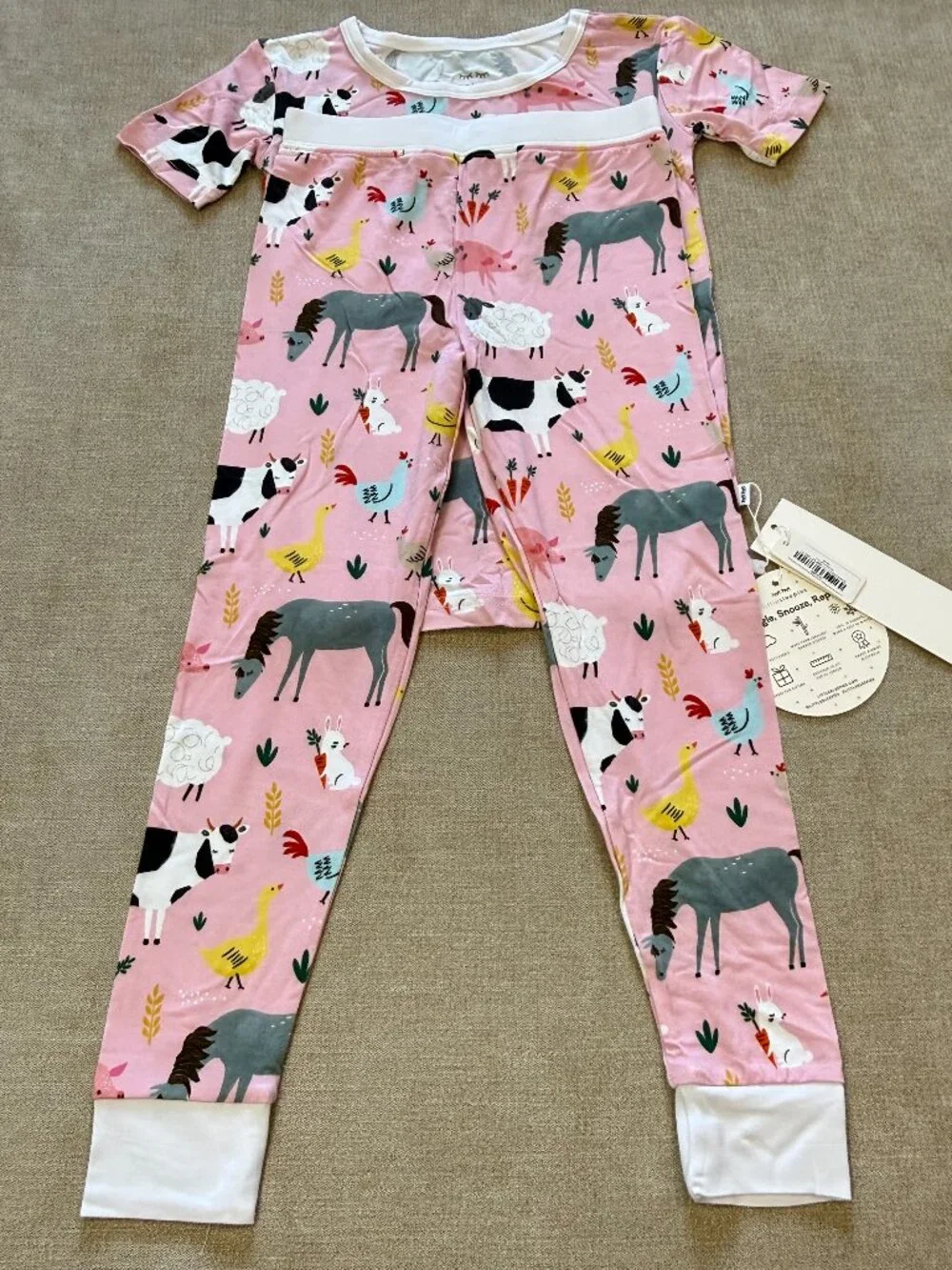 Little Sleepies Pink Farm Animals Two-Piece Short Sleeve & Pants Pajama Set 4T